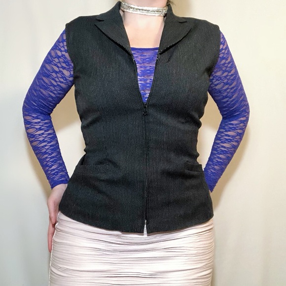 Vintage Jackets & Blazers - Vintage Jessica Petites zip up pinstripe vest